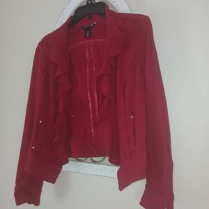 Vintage Fitted Red Ruffled Women's Jacket With Gems
